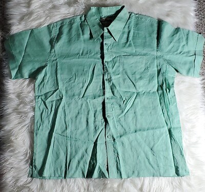 MOJITO COLLECTION Mens 2X Mint Green  100% LINEN Short Sleeve Button Down Shirt