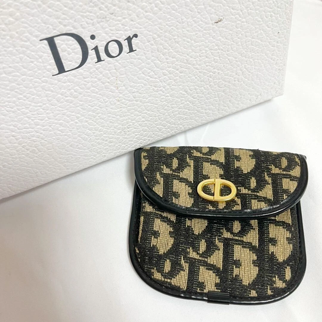 Christian Dior Trotter Portefeuille Porte Monnaie Logo Toile Cuir Marine Mode Marchandises