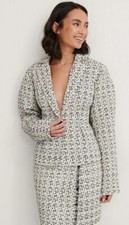 Na-kd Tweed Checkered Blazer Jacket Padded Shoulder Pads Rrp 79.99 Uk 8 New