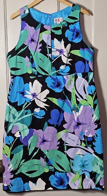 VTG 80s R&K Originals Dress Women Plus Size 18 Blue Purple Floral Easter Sunday