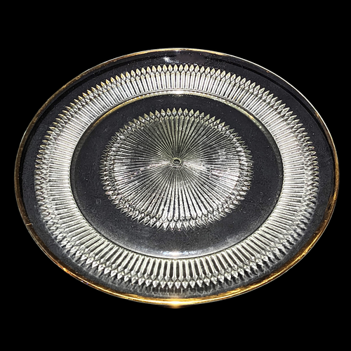 Vtg Jeannette Clear Pressed Glass 13" Serving Platter w/Gold Trim - Picture 3 of 5