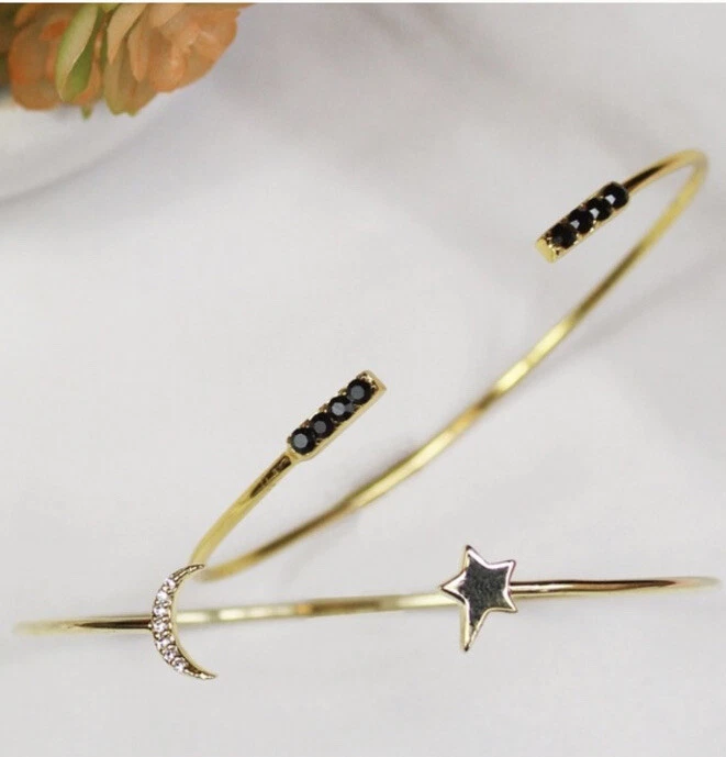 Juego de brazalete abierto apilable Jules Smith Cosmic Cuff dorado circonita cúbica Foto 2 de 4