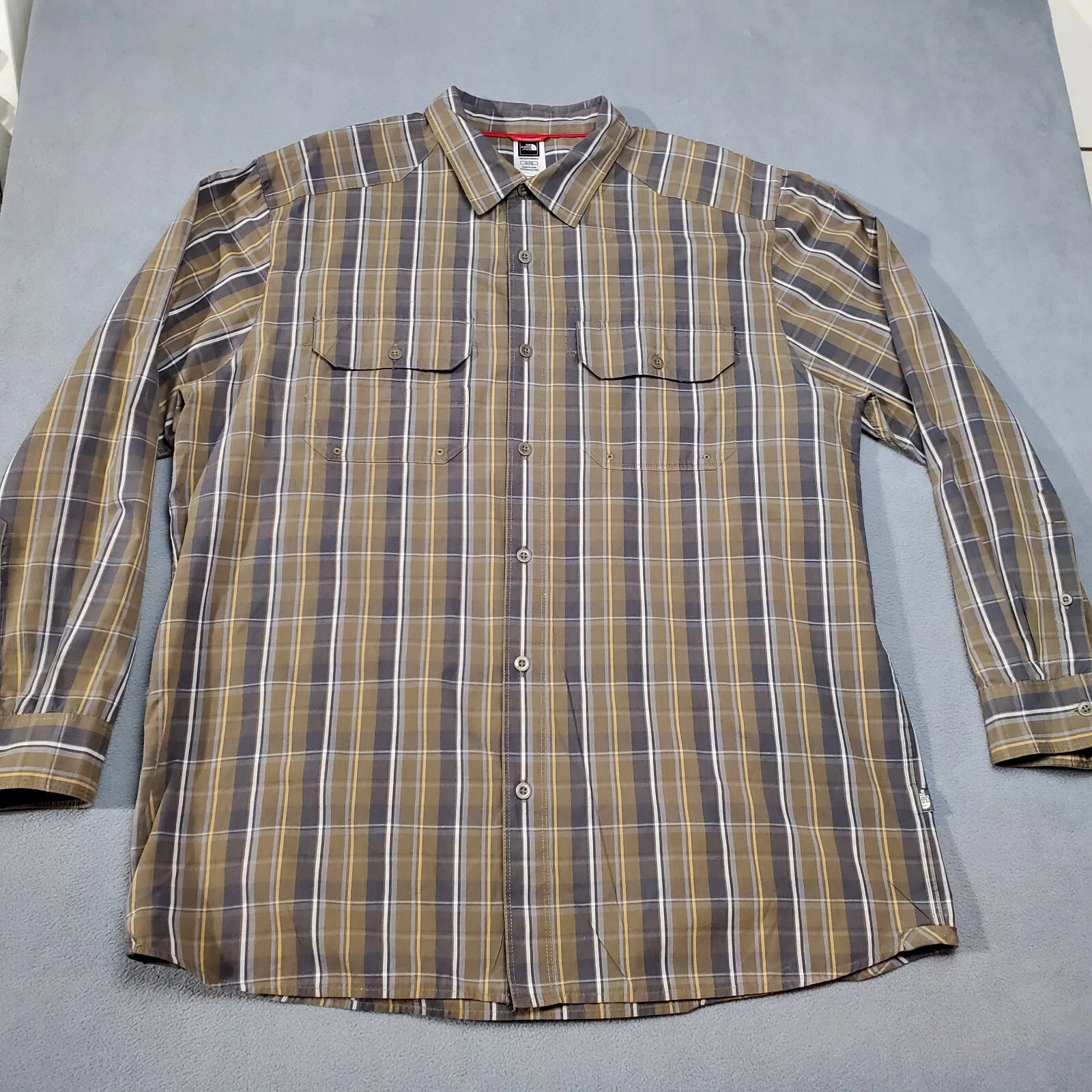 The North Face Shirt Mens Size XL Brown Gray Plaid Outdoor Hiking Long Sleeve
