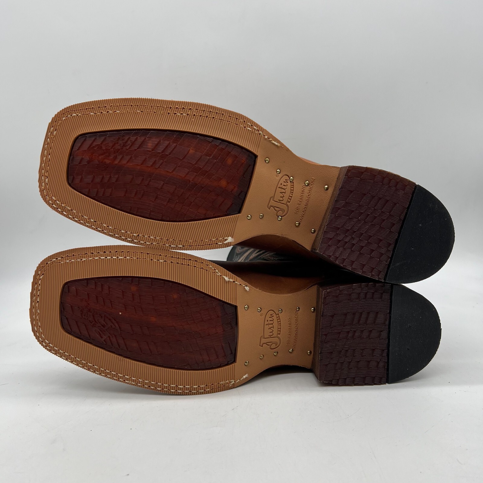 Justin Boots Caddo BR740 Mens Black Brown Square Toe Western Boots Size