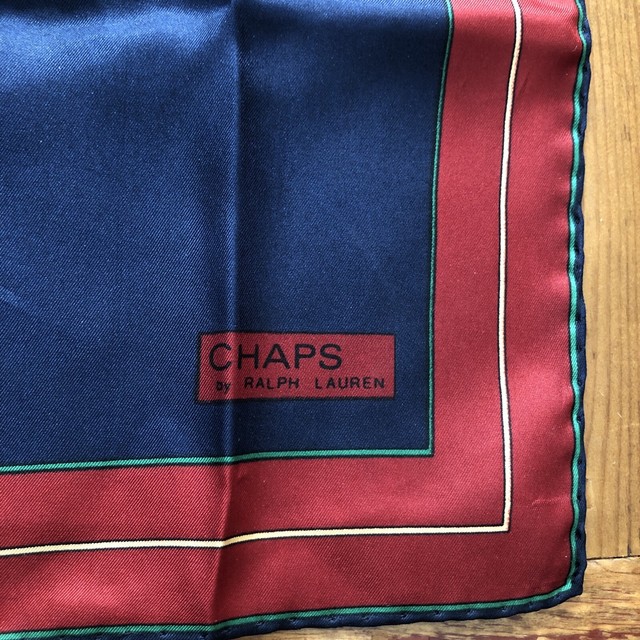 Vintage Chaps Ralph Lauren Silk Pocket Square Navy Blue & Red 18.5" x