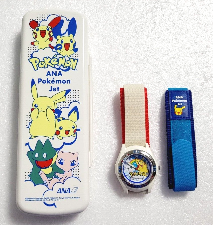 ANA Pokemon Jet Wristwatch with Case Band Pikachu Old Retro ANA Pokemon Jet Wristwatch with Case Band Pikachu Old Retro