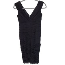 Tadashi Shoji Womens 4P Black Sleeveless Ruffle Bodycon Evening Silk Dress