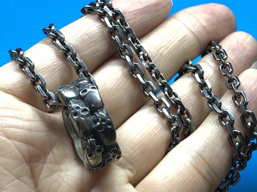 Solid 925 Sterling Silver Mens Heavy Retro Skull Ring Pendant Necklace 65cm - Picture 6 of 12