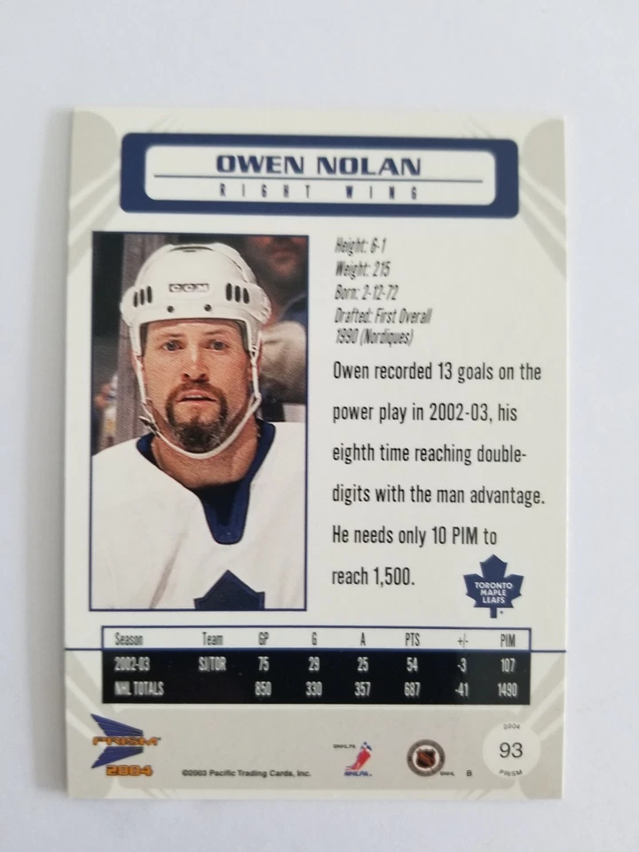 2003-04 Pacific Prism Owen Nolan #93 - Image 2 of 2