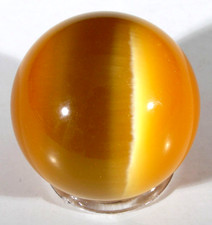 LARGE 1.1/8" GOLDEN HONEY FIBER OPTIC CONTEMPORARY MARBLE SPHERE W/STAND MINT