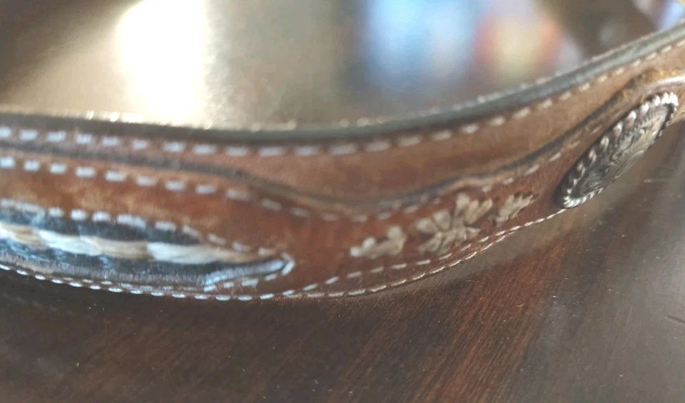 Cinturón Western Nocona de cuero marrón tooled para hombre detalles plateados talla 36 Foto 4 de 4