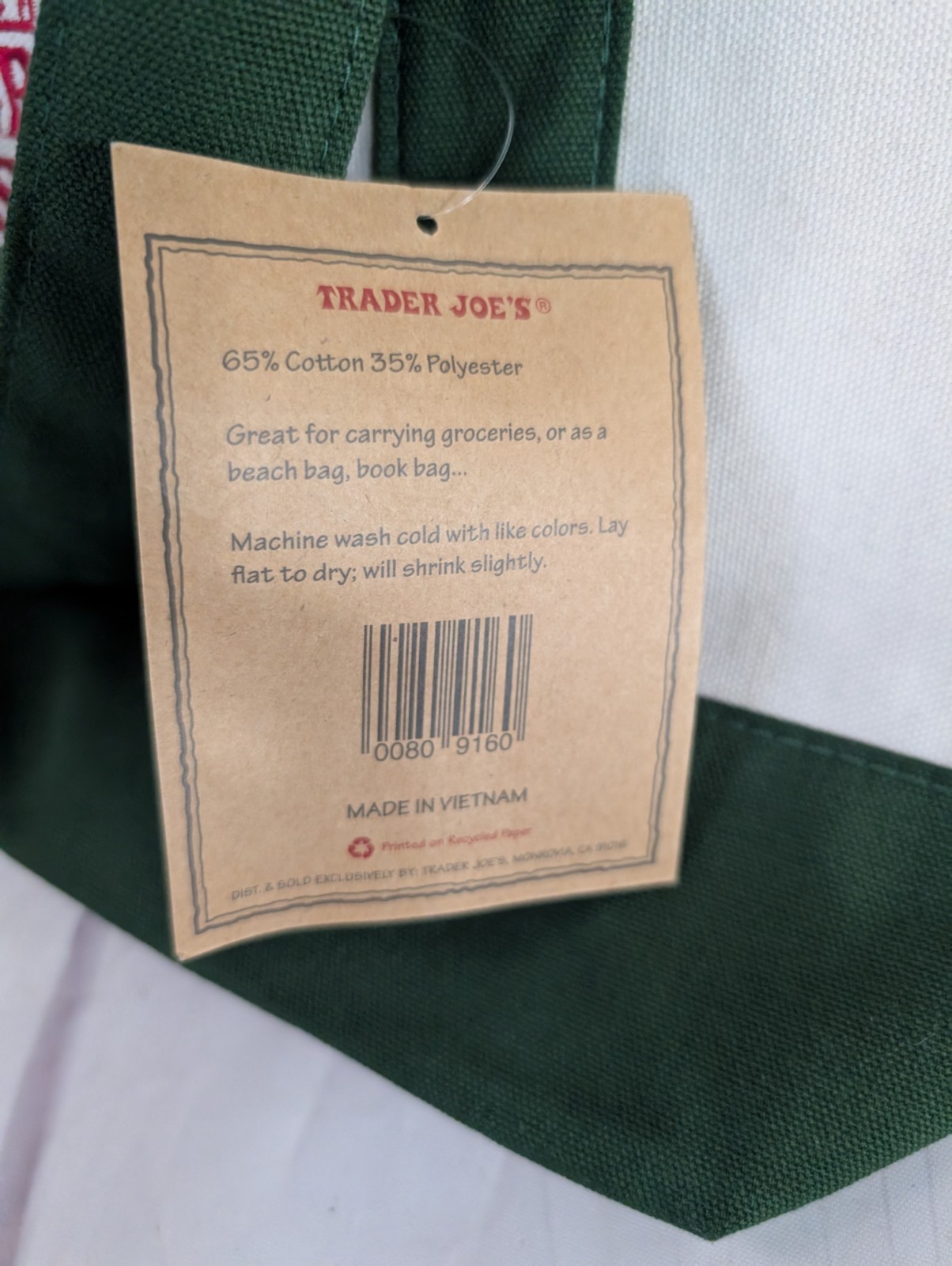 NWT Trader Joe’s Large Canvas Tote Bag Christmas Green Limited Edition Reusable