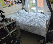 Double Metal Bed Frame with Sprung Slats, Including Mattress and Duvet/Pillows