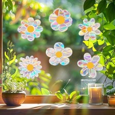 6pcs Spring Summer Daisy Window Stickers, Double-Side Glass Decals Shiny 6daisy