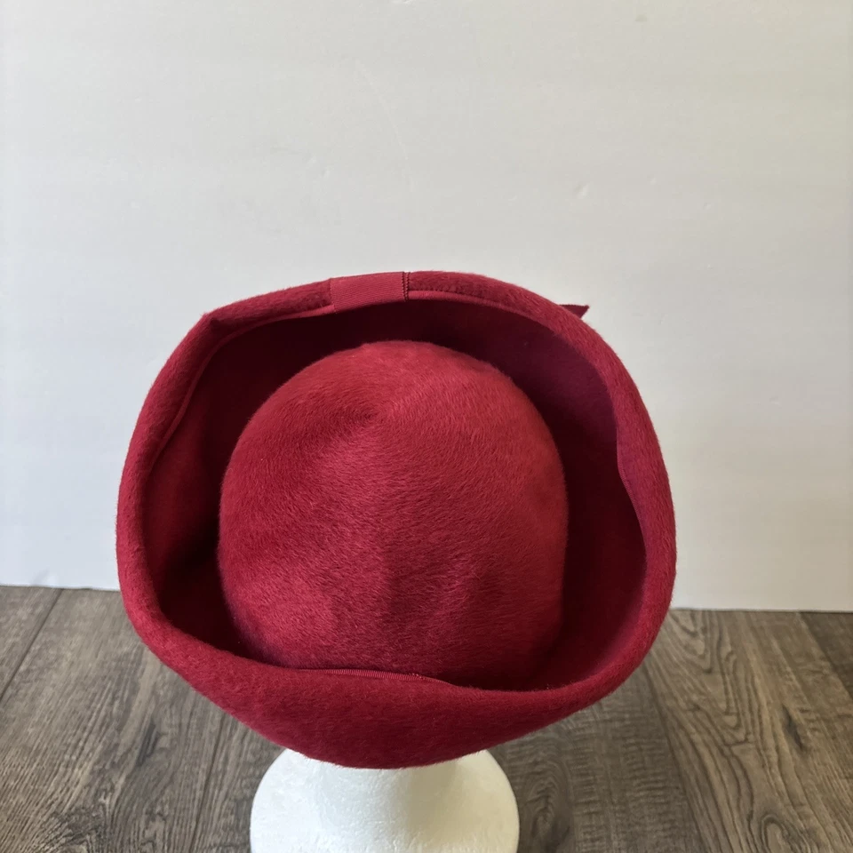 Bullock's Del Amo vintage red velour dress hat MARTINE body made in west Germany - Image 4 of 4