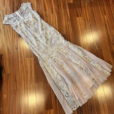 Alex Evenings Blush Pink Dress Lace Detail Gown Formal Party Size 8