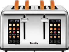 4 Slice Toaster with Touch Screen Control, 4 Wide Slots, Stainless Steel Smart B