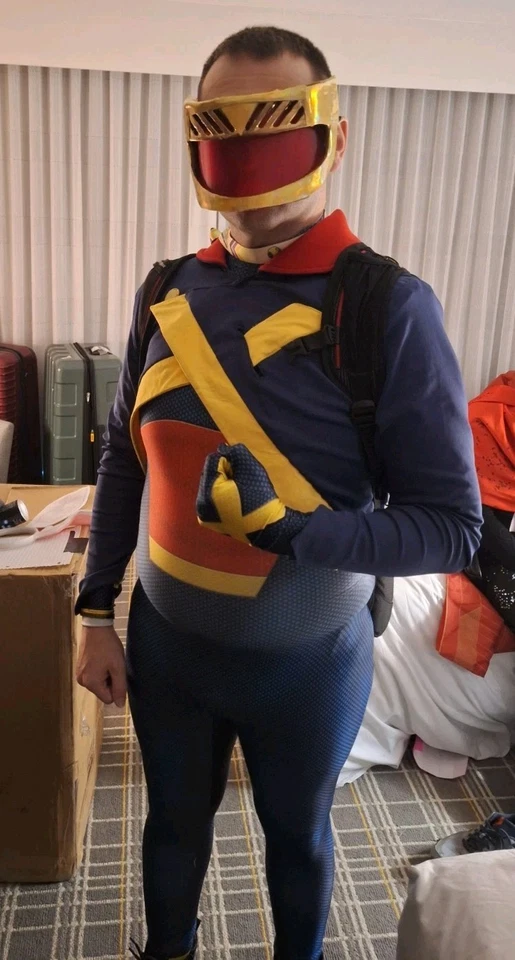 Visera de gala Cyclops Hellfire máscara de Xmen disfraz geek Marvel dorado 3D Foto 4 de 4