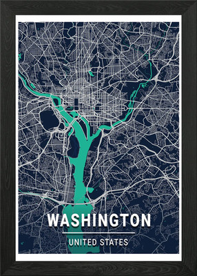 Washington blau dunkle Farbe gerahmtes Wandbild Poster Leinwanddruck Bild