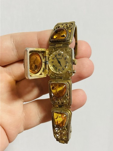 Vtg. Women's Russian Amber Jewelry Watch CHAIKA (ЧАЙКА) Manual Wind Mechanical