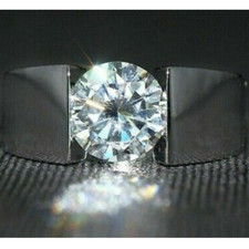 4 Ct Round Simulated Diamond Solitaire Wedding Bezel Set Ring 14K White Gold FN