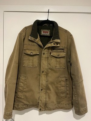 Levis Jacket Mens XL Brown Utility Field Coat Workwear Vintage Style Full Zip