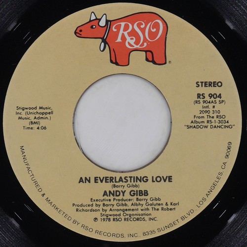 ANDY GIBB An Everlasting Love RSO RS 904 VG+ 45 RPM 1978 Vocal 7" Pop Jukebox