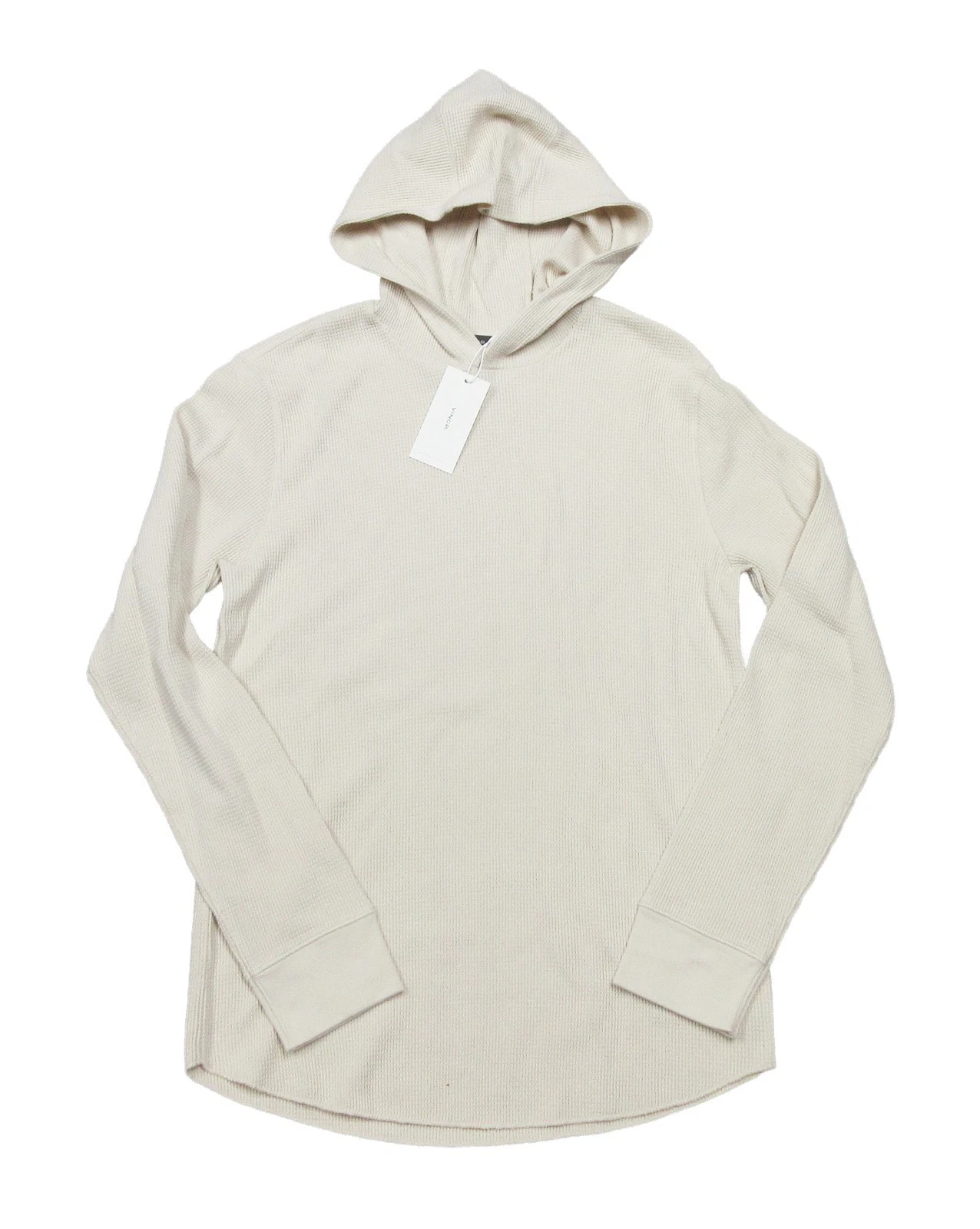 Vince Men's Sand Beige Waffle Knit Thermal Pullover Hoodie (S)