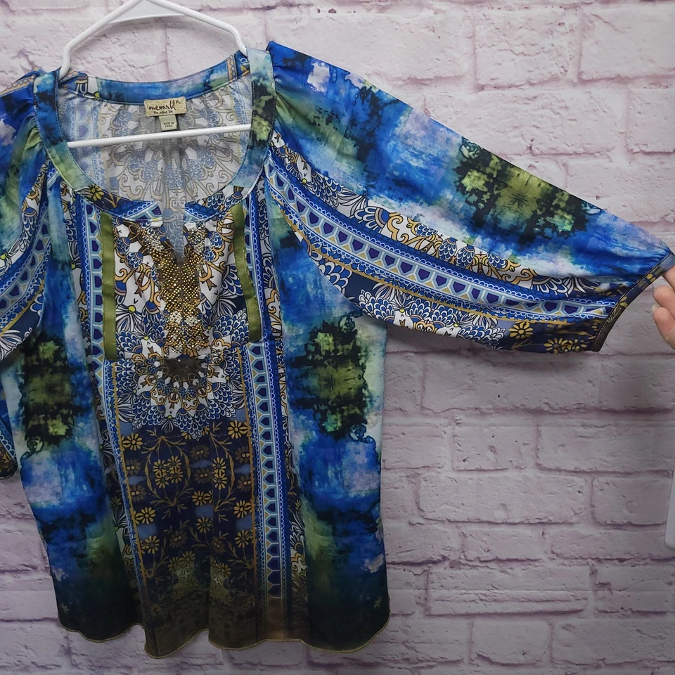 Blusa Boho Hippie Deslumbrada Oneworld Para Mujer Talla PL Floral Mandala Geométrica Foto 2 de 4