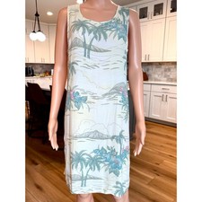 Vintage Tommy Bahama Scenic Tropical Hawaiian Shift Dress Coastal Grandma Large