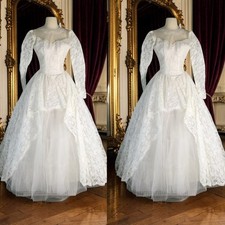 Vintage Wedding Dresses Illusion Neck  Long Sleeve Retro Princess Bridal Gowns