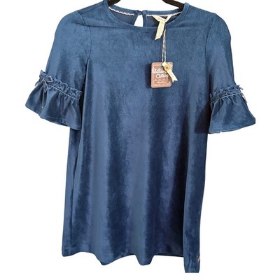 Matilda Jane Corduroy Ruffle Sleeve Dress Size 10 Blue Textured