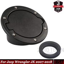 Gas Cap Cover Black Fuel Tank Door Fuel Filler Door For Jeep Wrangler JK 2007-18