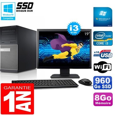 PC tour DELL 9020 Core I3-4130 RAM 8Go Scheibe 960 GB SSD Wifi W7 Bildschirm 19