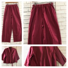 Women’s Suit Jacket &Wide Leg Drawstring Trousers Burgundy Elastic Waist Casual