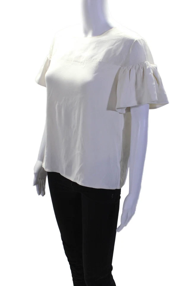Blusa Top Alexis Mujer Malla Hombro Volantes Manga Corta Blanca Talla L Foto 2 de 4