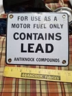 Vintage Porcelain CONTAINS LEAD (Tetraethyl) Gas Pump Plate Sign