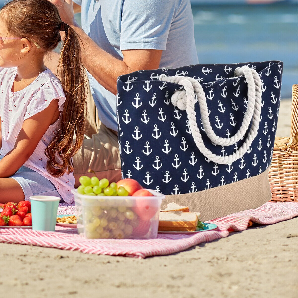 Beach Bag Extra Large Summer Beach Tote Bag with Zip and Rope