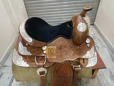 western Leather Show saddle with silver corner and conchos all size