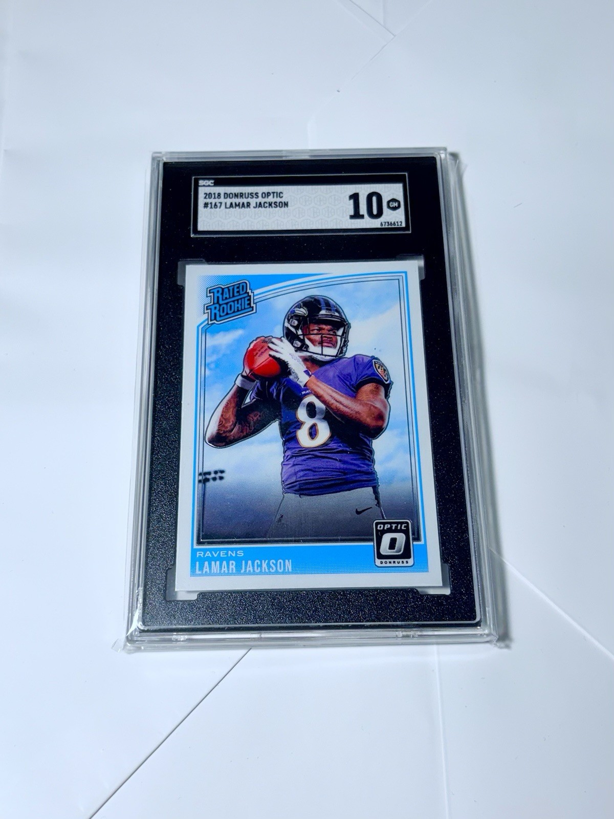 Lamar Jackson 2018 Panini Optic 167 Rookie Card SGC 10