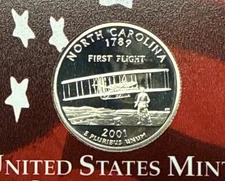 2001 S North Carolina Silver Proof State Quarter 90% Silver From Proof Set