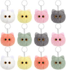12 Pcs Cute Cat Plush Keychains Bulk, Plush Bag Charms for Kitty Lovers, Fuzzy P