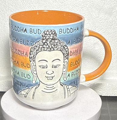 Spectrum Designz Buddha Ceramic Coffee Mug 12 fl oz White/Orange, Microwave Safe