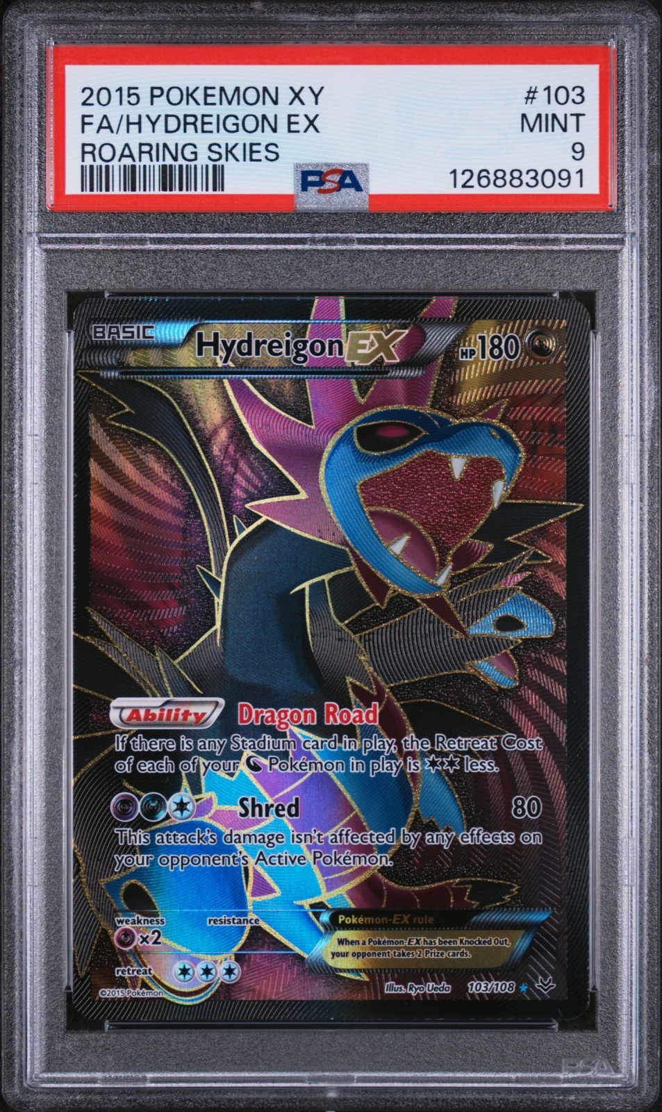 Pokémon XY Roaring Skies #103/108 Hydreigon EX – Full Art PSA 9 Mint (2015)
