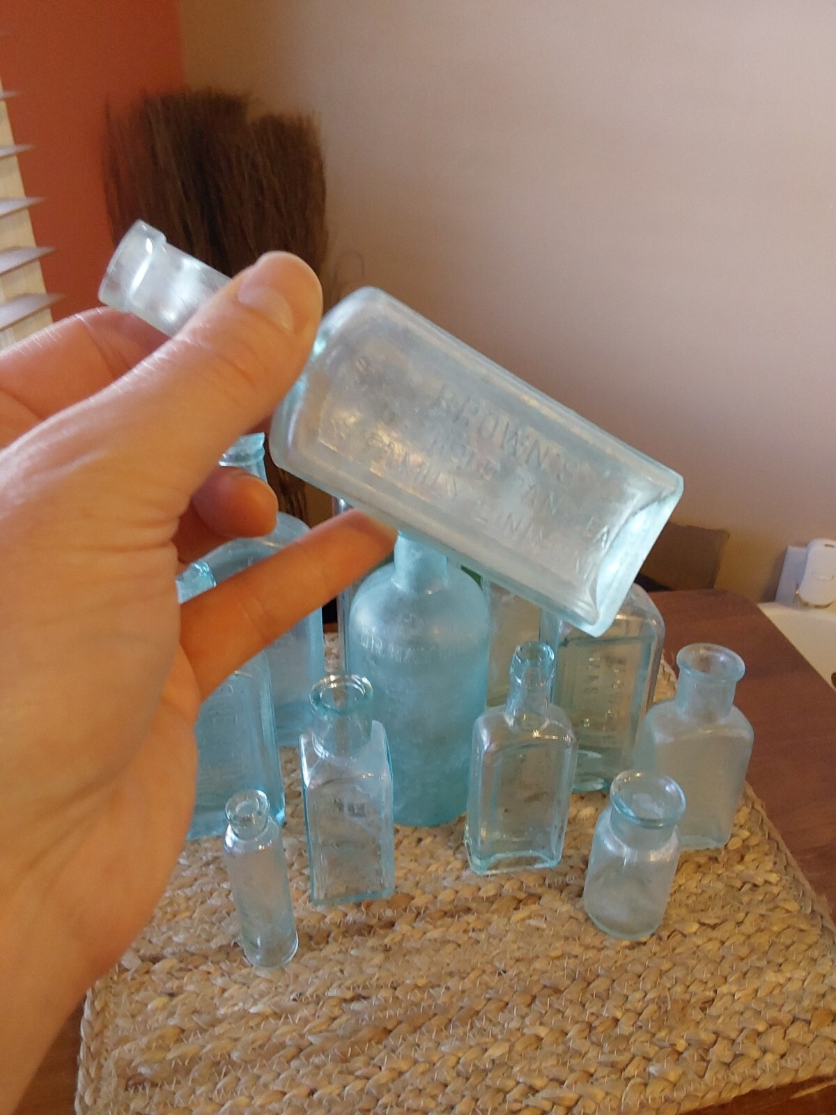 Lot of 12 Antique Aqua Glass Bottles eBay