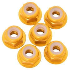 1UP Racing - 7075 Aluminum Flanged Locknuts, M3, Gold, 6pcs
