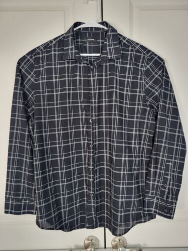 Alfani Mens Dress Shirt Black Plaid Long Sleeve Size XL
