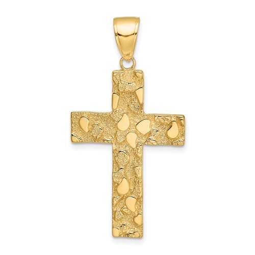 10k Yellow Gold Polished Textured Nugget Style Cross Pendant 1.84gm L-1.6 Inch - 第 1/4 張圖片