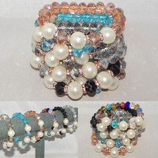 WHOLESALE LOT OF 6 MULTICOLORS SPARKLE CRYSTALS BEADS SPACERS STRETCH BRACELETS