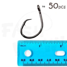 Fish WOW!® 50pcs Size 7/0 Fishing 4x strong Offset circle hook Short Shank sharp